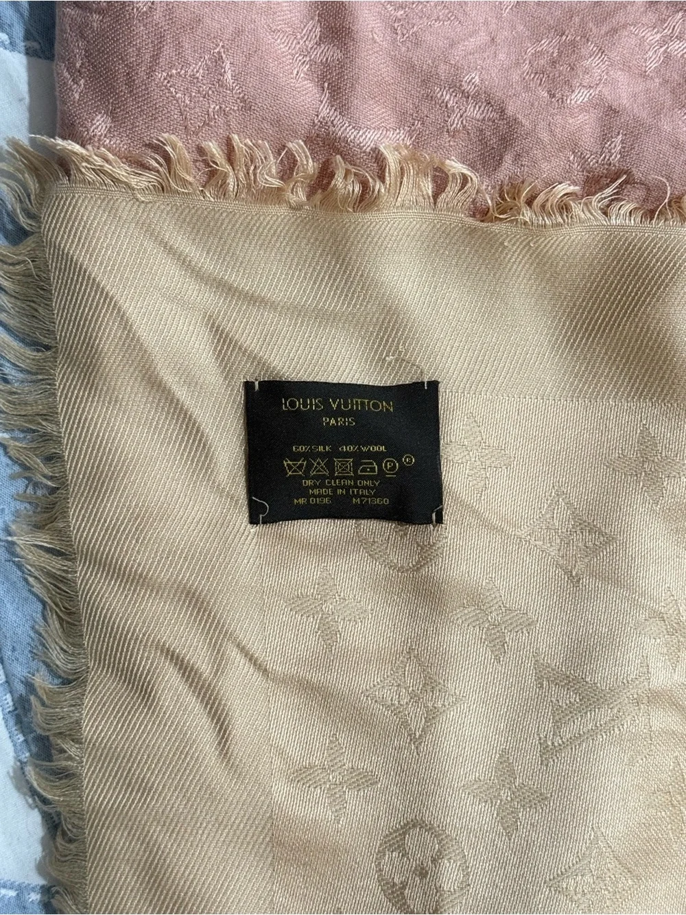 Louis Vuitton Two-Tone Silk-Wool Monogram Shawl Scarf in Pink & Cream
